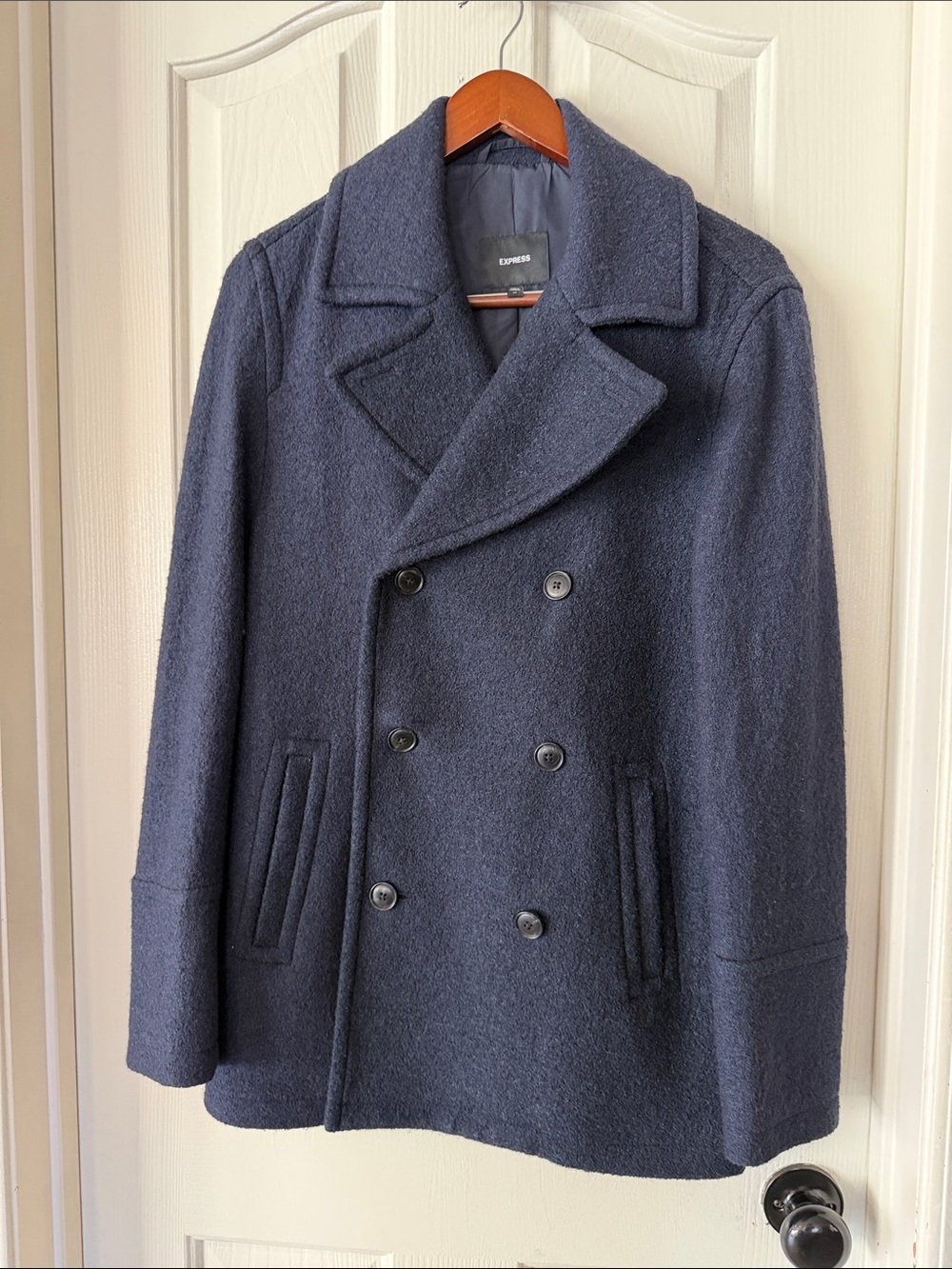 Express Navy Double-Breasted Wool Peacoat